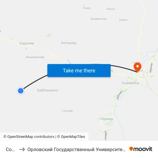 Сомово to Орловский Государственный Университет. Медицинский Институт map