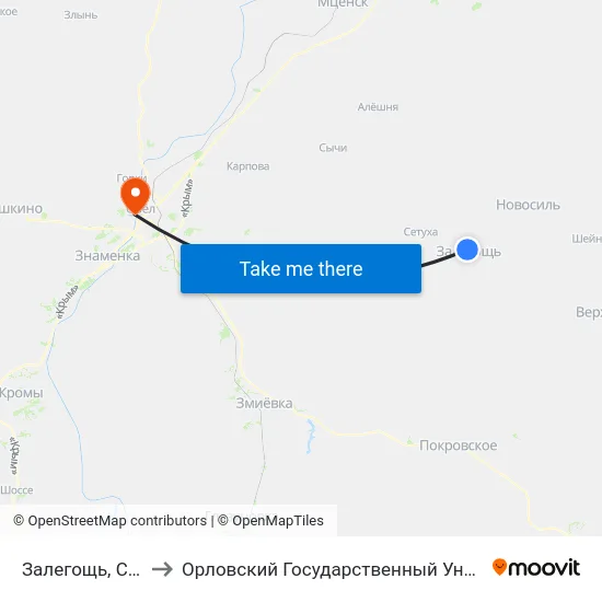 Залегощь, Северная Улица to Орловский Государственный Университет. Медицинский Институт map