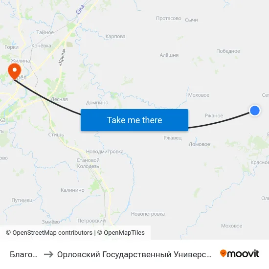 Благодатное to Орловский Государственный Университет. Медицинский Институт map