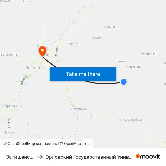 Затишенский Первый to Орловский Государственный Университет. Медицинский Институт map
