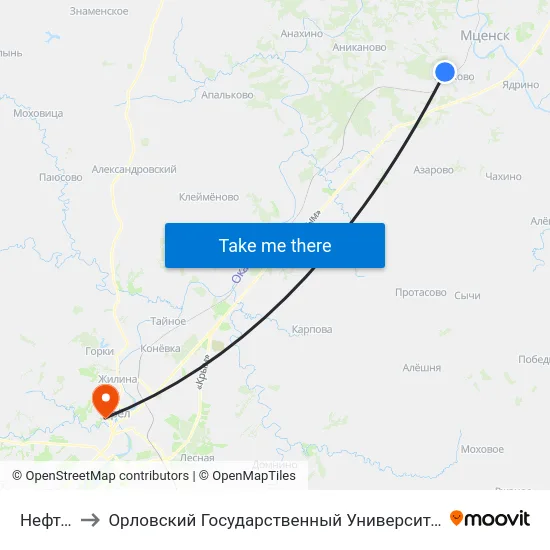 Нефтебаза to Орловский Государственный Университет. Медицинский Институт map