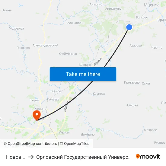 Нововолково to Орловский Государственный Университет. Медицинский Институт map