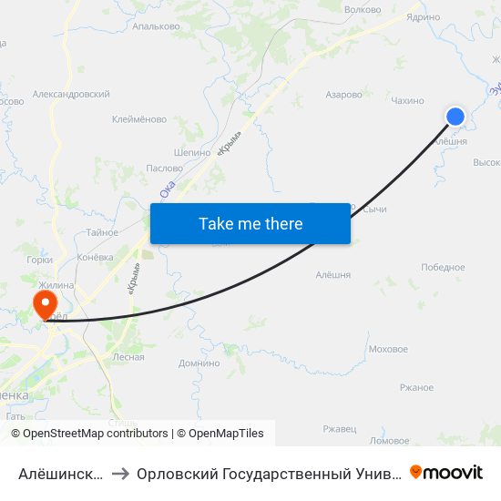 Алёшинский Поворот to Орловский Государственный Университет. Медицинский Институт map