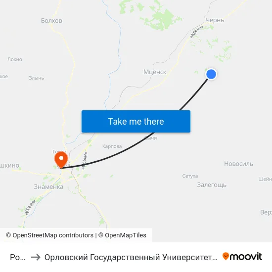 Ровны to Орловский Государственный Университет. Медицинский Институт map