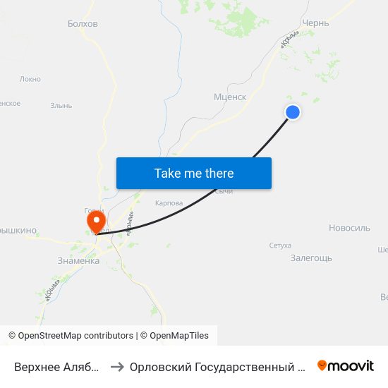 Верхнее Алябьево, Дачная Улица to Орловский Государственный Университет. Медицинский Институт map