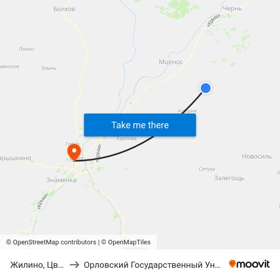 Жилино, Цветочная Улица to Орловский Государственный Университет. Медицинский Институт map