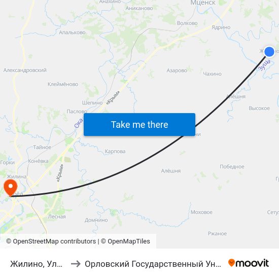Жилино, Улица Строителей to Орловский Государственный Университет. Медицинский Институт map