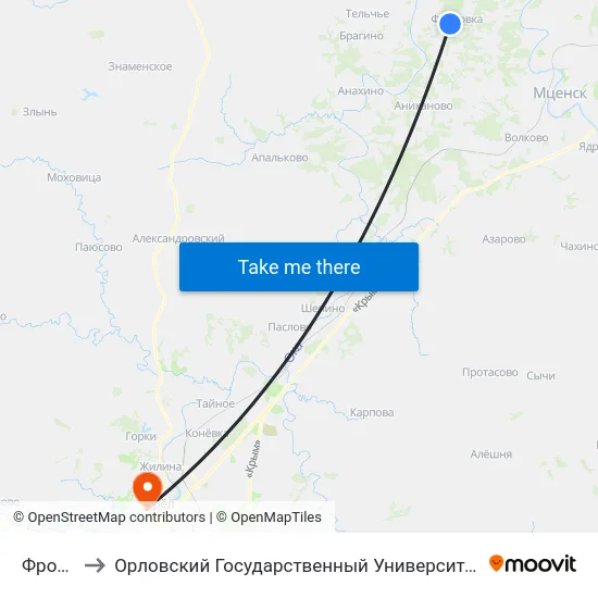 Фроловка to Орловский Государственный Университет. Медицинский Институт map