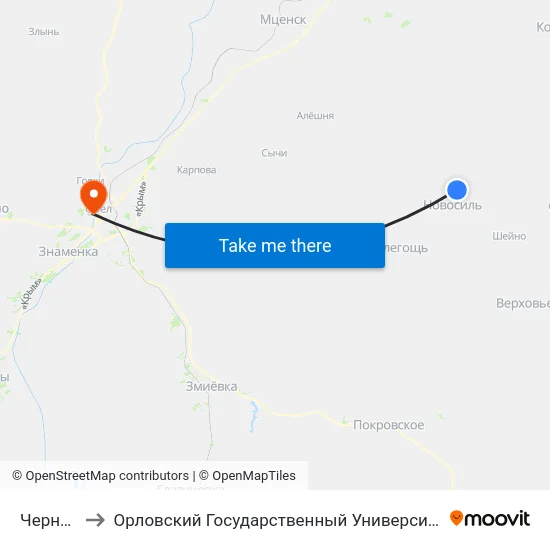 Чернышено to Орловский Государственный Университет. Медицинский Институт map