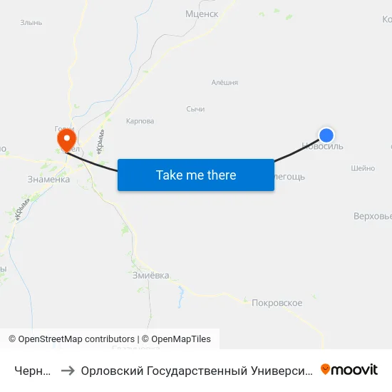 Чернышено to Орловский Государственный Университет. Медицинский Институт map