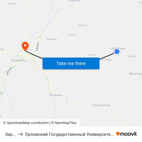 Заречье to Орловский Государственный Университет. Медицинский Институт map