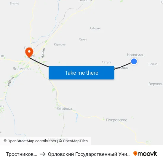 Тростниковский Поворот to Орловский Государственный Университет. Медицинский Институт map
