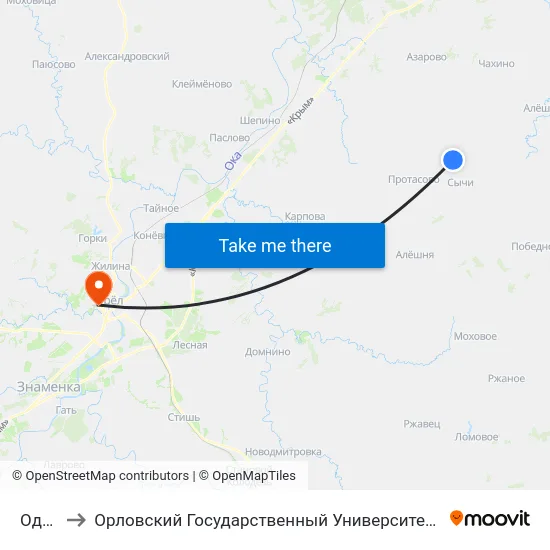 Одинок to Орловский Государственный Университет. Медицинский Институт map