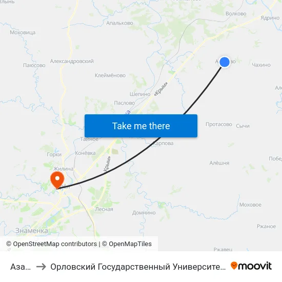 Азарово to Орловский Государственный Университет. Медицинский Институт map