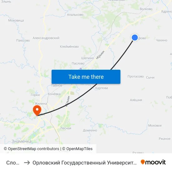 Слободка to Орловский Государственный Университет. Медицинский Институт map