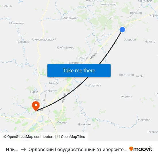 Ильково to Орловский Государственный Университет. Медицинский Институт map