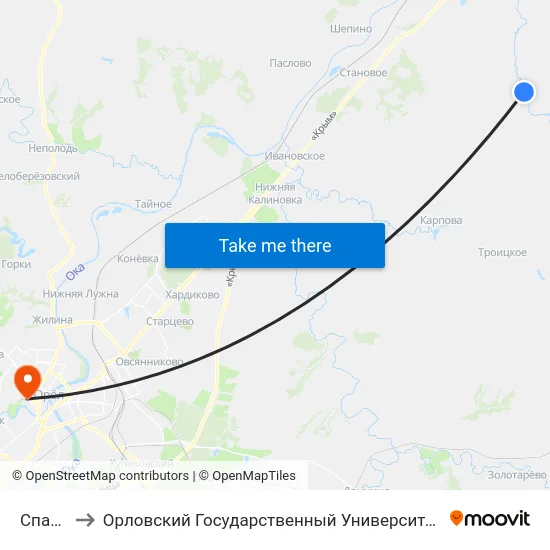 Спасское to Орловский Государственный Университет. Медицинский Институт map