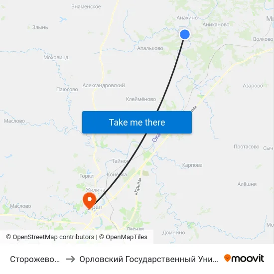 Сторожевое, Монастырь to Орловский Государственный Университет. Медицинский Институт map