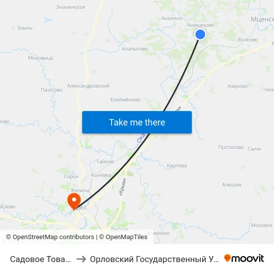 Садовое Товарищество «Весна» to Орловский Государственный Университет. Медицинский Институт map