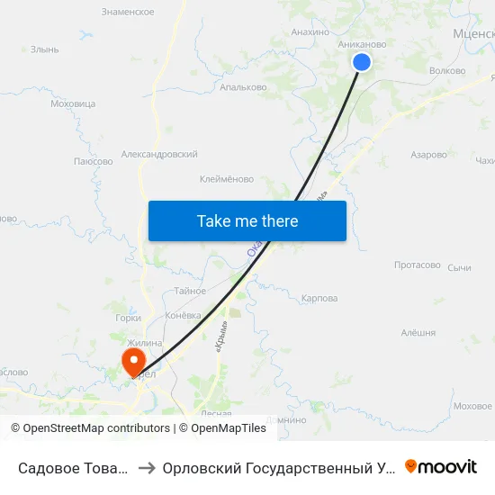 Садовое Товарищество «Весна» to Орловский Государственный Университет. Медицинский Институт map