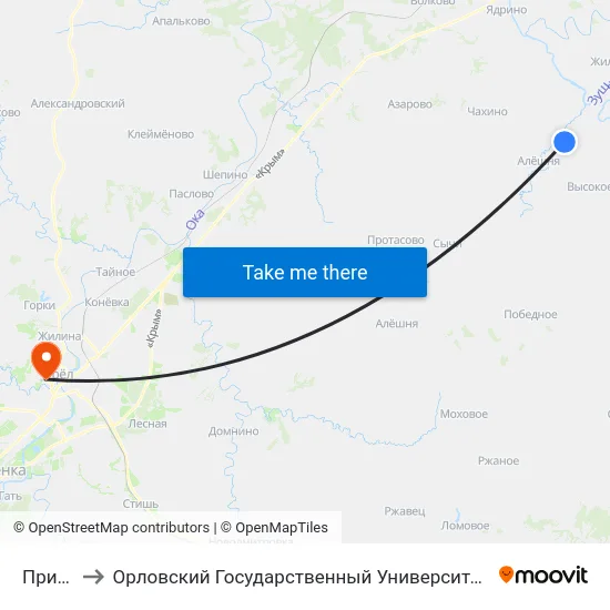 Прилепы to Орловский Государственный Университет. Медицинский Институт map