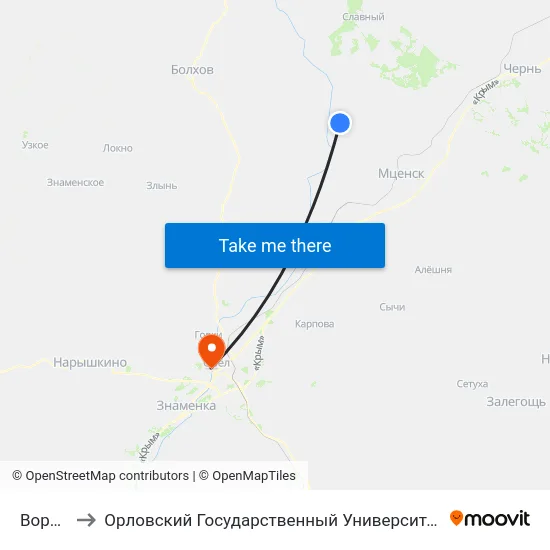 Вороново to Орловский Государственный Университет. Медицинский Институт map