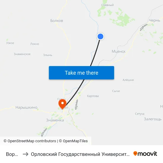 Вороново to Орловский Государственный Университет. Медицинский Институт map