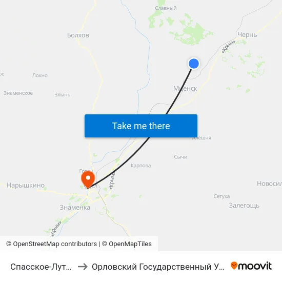 Спасское-Лутовиново, Магазин to Орловский Государственный Университет. Медицинский Институт map