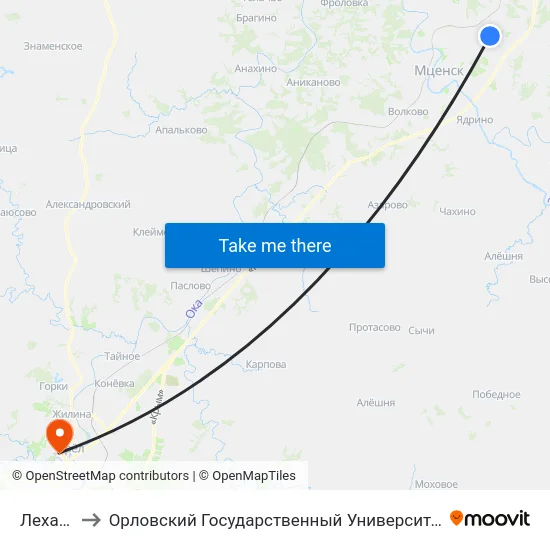 Лехановка to Орловский Государственный Университет. Медицинский Институт map