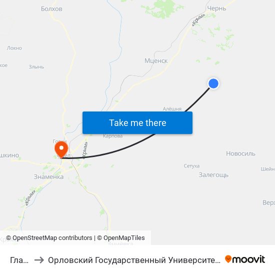 Гладкое to Орловский Государственный Университет. Медицинский Институт map