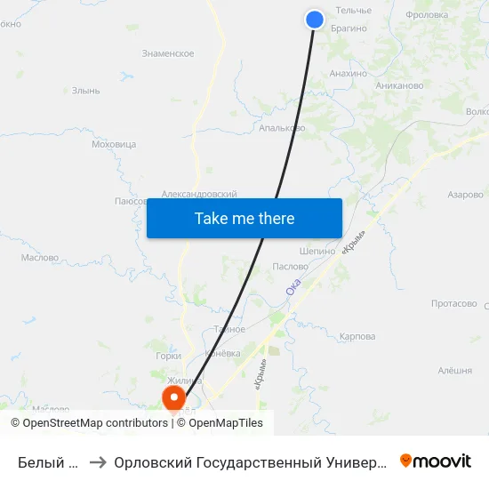 Белый Колодец to Орловский Государственный Университет. Медицинский Институт map