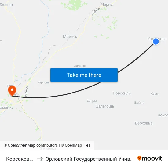 Корсаково, Больница to Орловский Государственный Университет. Медицинский Институт map