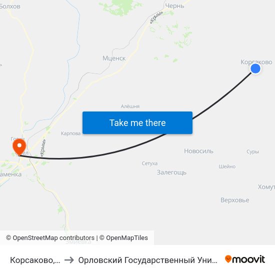 Корсаково, Подстанция to Орловский Государственный Университет. Медицинский Институт map