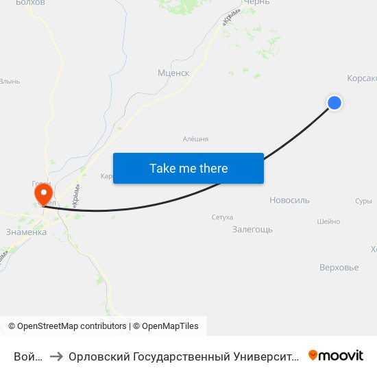 Войново to Орловский Государственный Университет. Медицинский Институт map