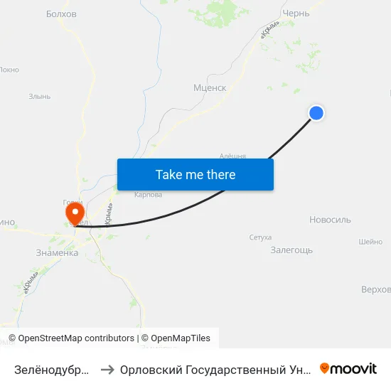 Зелёнодубравский Поворот to Орловский Государственный Университет. Медицинский Институт map