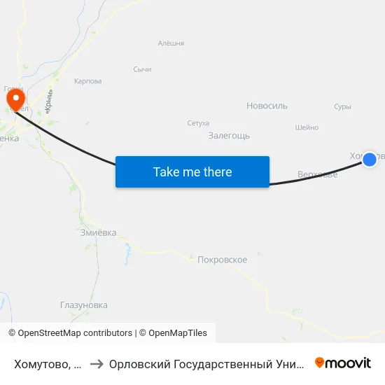 Хомутово, Автостанция to Орловский Государственный Университет. Медицинский Институт map