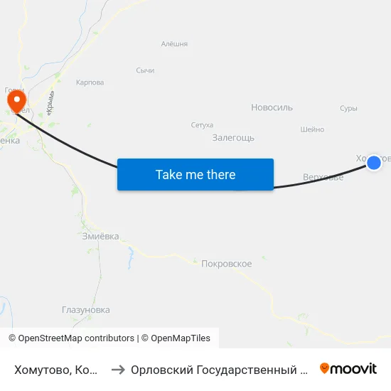 Хомутово, Комсомольская Улица to Орловский Государственный Университет. Медицинский Институт map