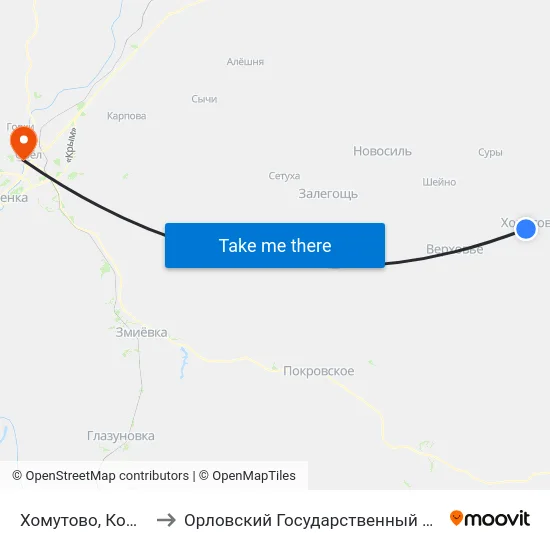 Хомутово, Комсомольская Улица to Орловский Государственный Университет. Медицинский Институт map