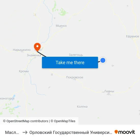 Маслозавод to Орловский Государственный Университет. Медицинский Институт map