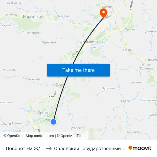 Поворот На Ж/Д Станцию «Кромы» to Орловский Государственный Университет. Медицинский Институт map