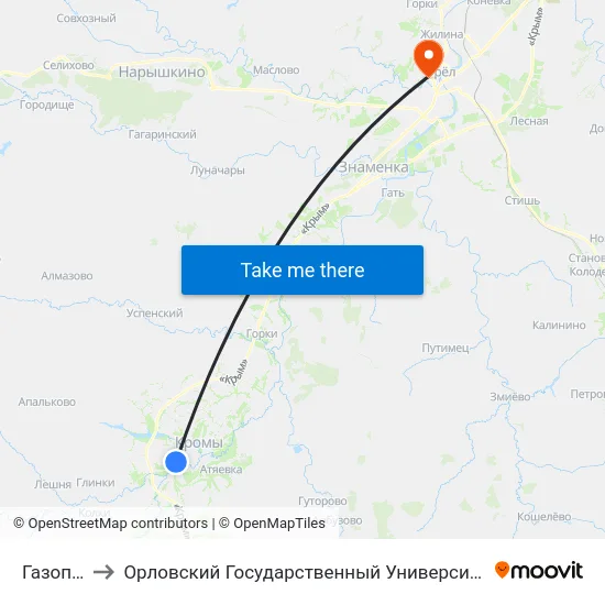 Газопровод to Орловский Государственный Университет. Медицинский Институт map
