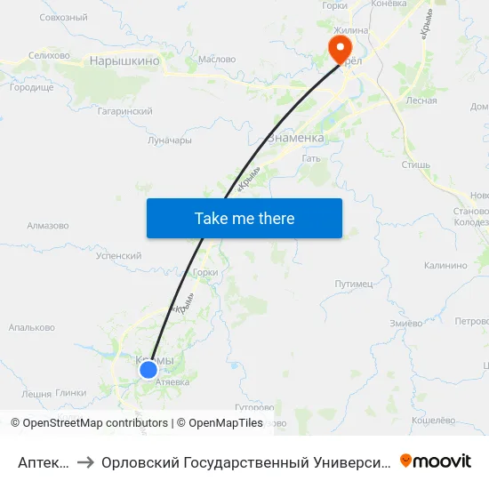 Аптека №10 to Орловский Государственный Университет. Медицинский Институт map
