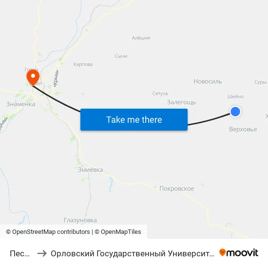 Песочное to Орловский Государственный Университет. Медицинский Институт map