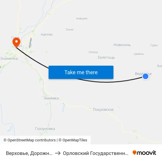Верховье, Дорожно-Строительное Управление to Орловский Государственный Университет. Медицинский Институт map
