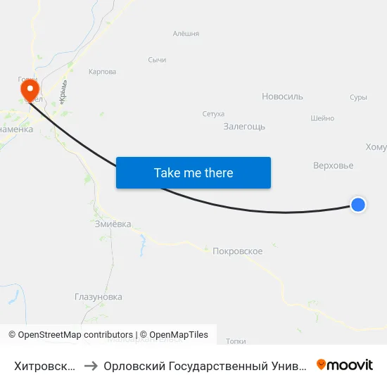 Хитровский Поворот to Орловский Государственный Университет. Медицинский Институт map