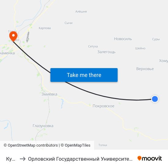 Кубань to Орловский Государственный Университет. Медицинский Институт map