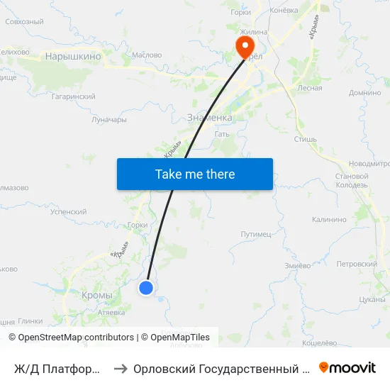 Ж/Д Платформа «108-Й Километр» to Орловский Государственный Университет. Медицинский Институт map