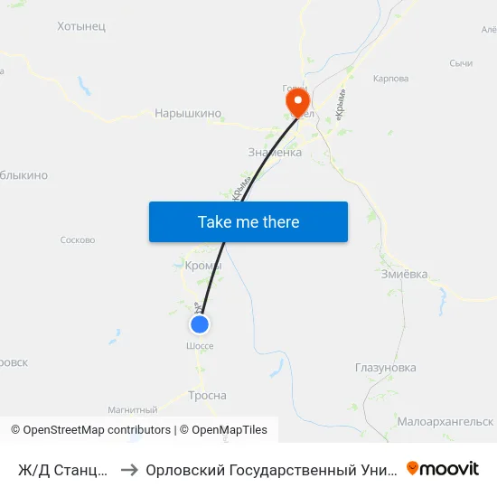 Ж/Д Станция «Гостомля» to Орловский Государственный Университет. Медицинский Институт map