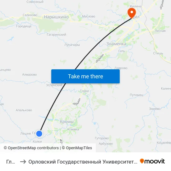 Глинки to Орловский Государственный Университет. Медицинский Институт map