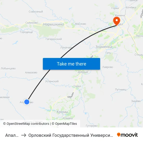 Апальково to Орловский Государственный Университет. Медицинский Институт map